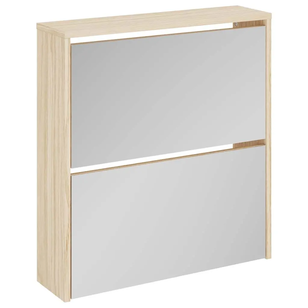 Shoe Cabinet 2-Layer Mirror Oak 63x17x67 cm 243045