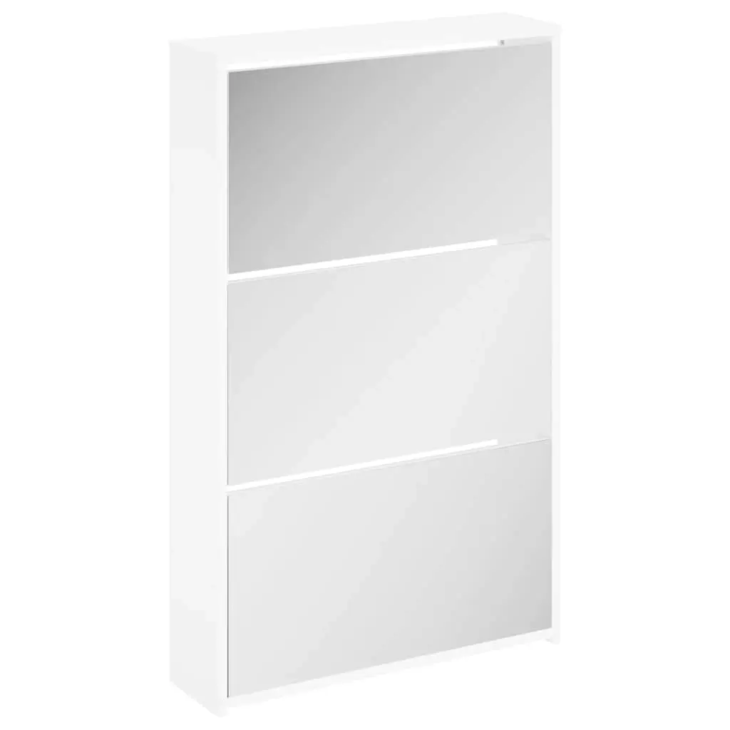 Shoe Cabinet 3-Layer Mirror White 63x17x102.5 cm 243048