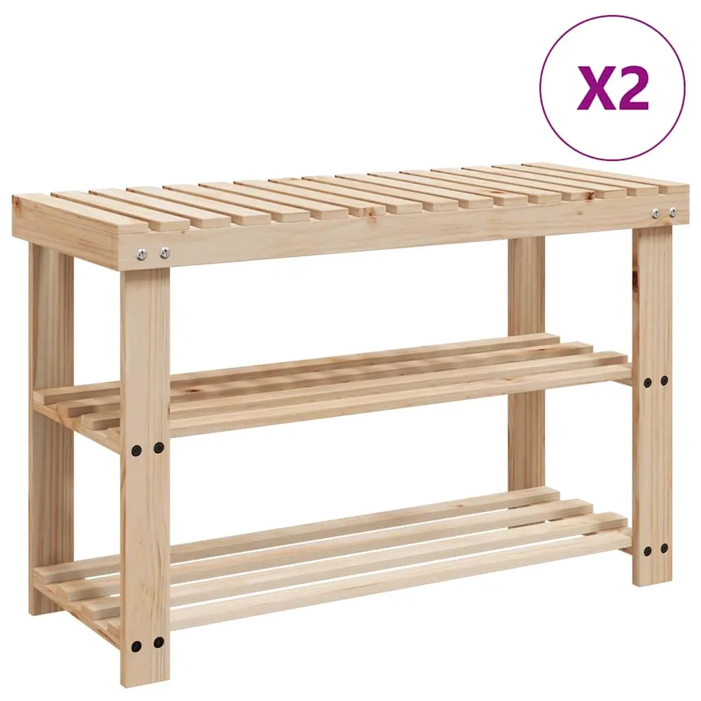 2-in-1 Shoe Rack with Bench Top 2 pcs Solid Wood 276040
