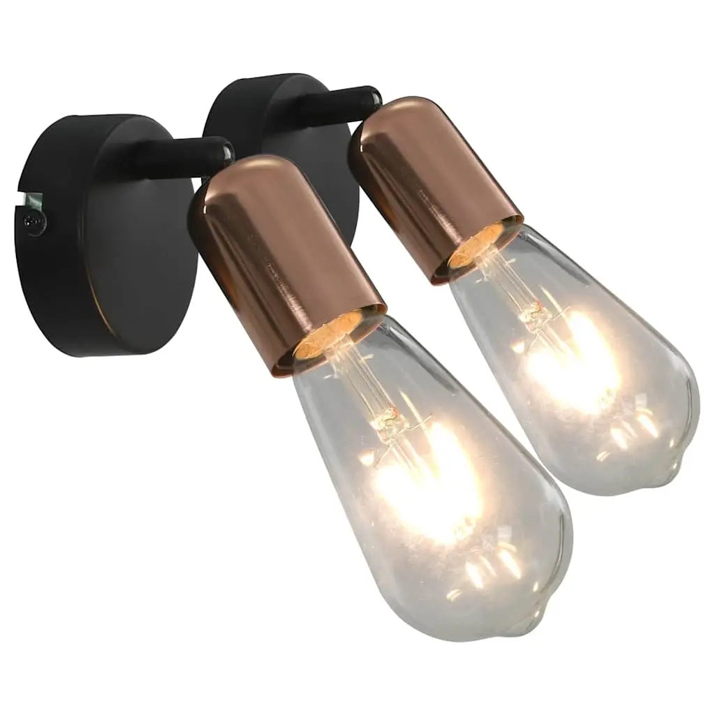 Spot Lights 2 pcs with Filament Bulbs 2 W Black and Copper E27 281409 - Home & Garden