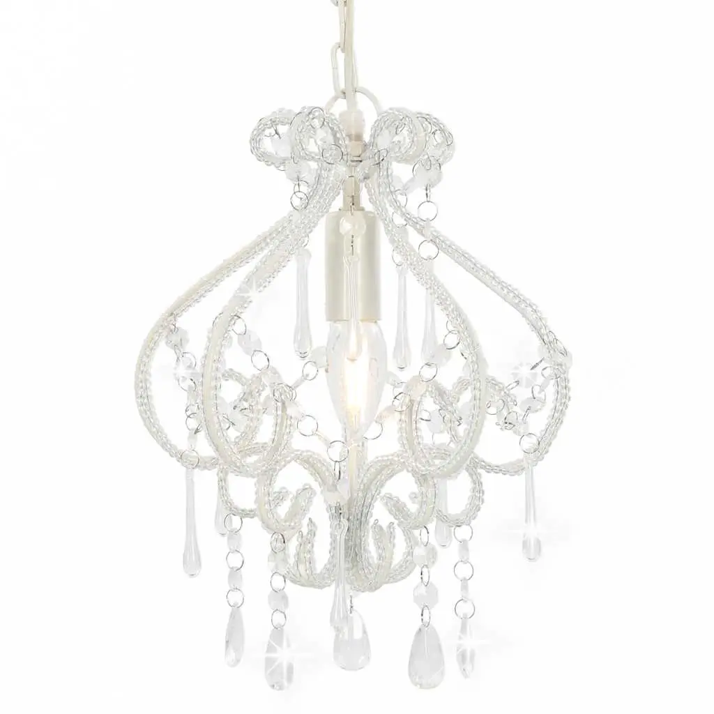 Ceiling Lamp with Beads White Round E14 281593 - Home & Garden