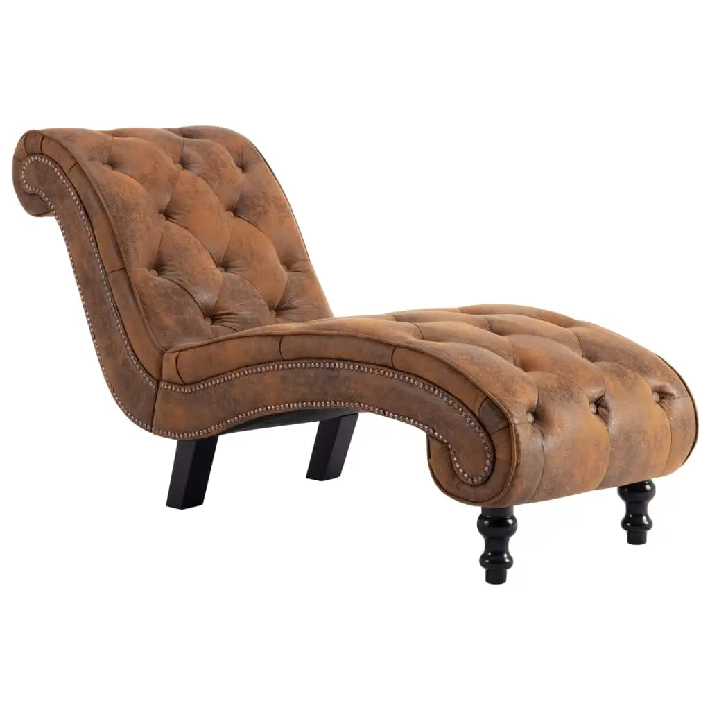 Chaise Lounge Brown Faux Suede Leather 248607 - Furniture