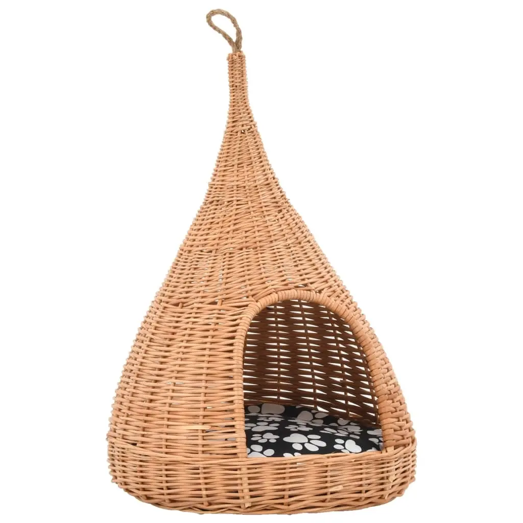 Cat House with Cushion 40x60 cm Natural Willow Teepee 170777 - Pets