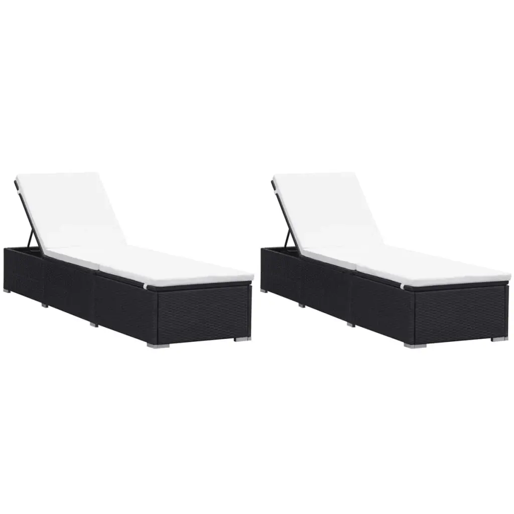 Sun Loungers with Cushions 2 pcs Poly Rattan Black 277088 - Up to 65% off Outdoor Furniture
