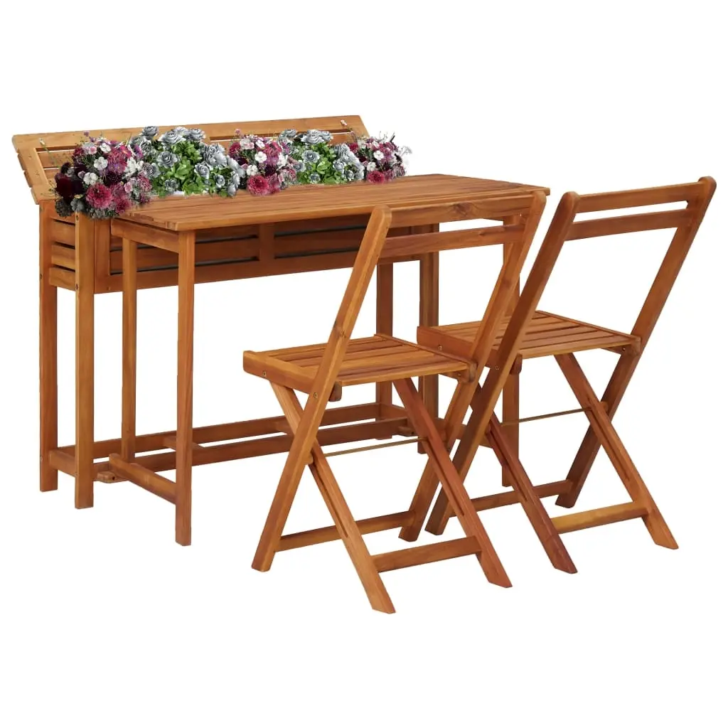 Garden Planter Table with 2 Bistro Chairs Solid Acacia Wood 45910 - Furniture