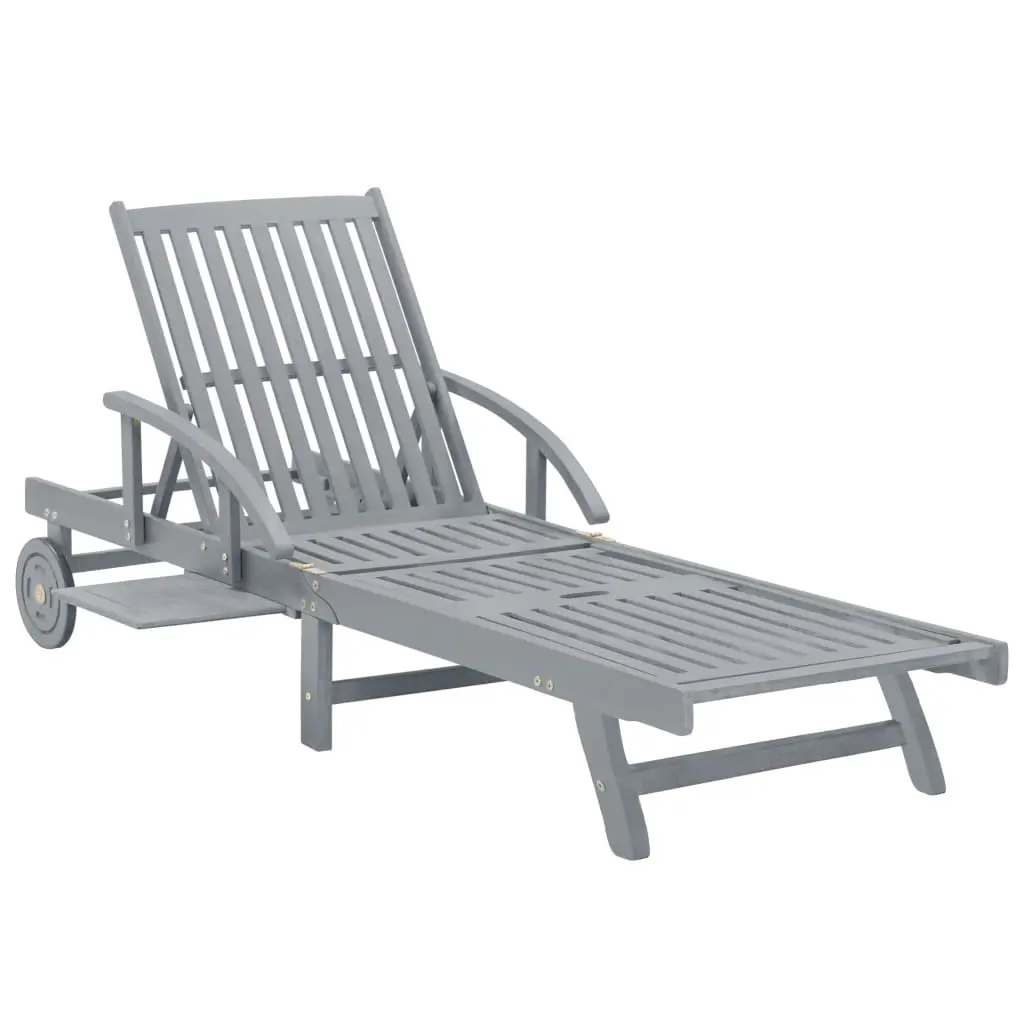 Garden Sun Lounger Grey Solid Acacia Wood 45939 - Furniture