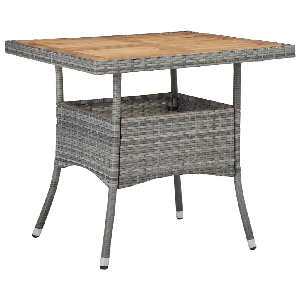 Outdoor Dining Table Grey Poly Rattan and Solid Acacia Wood 46172 - Furniture