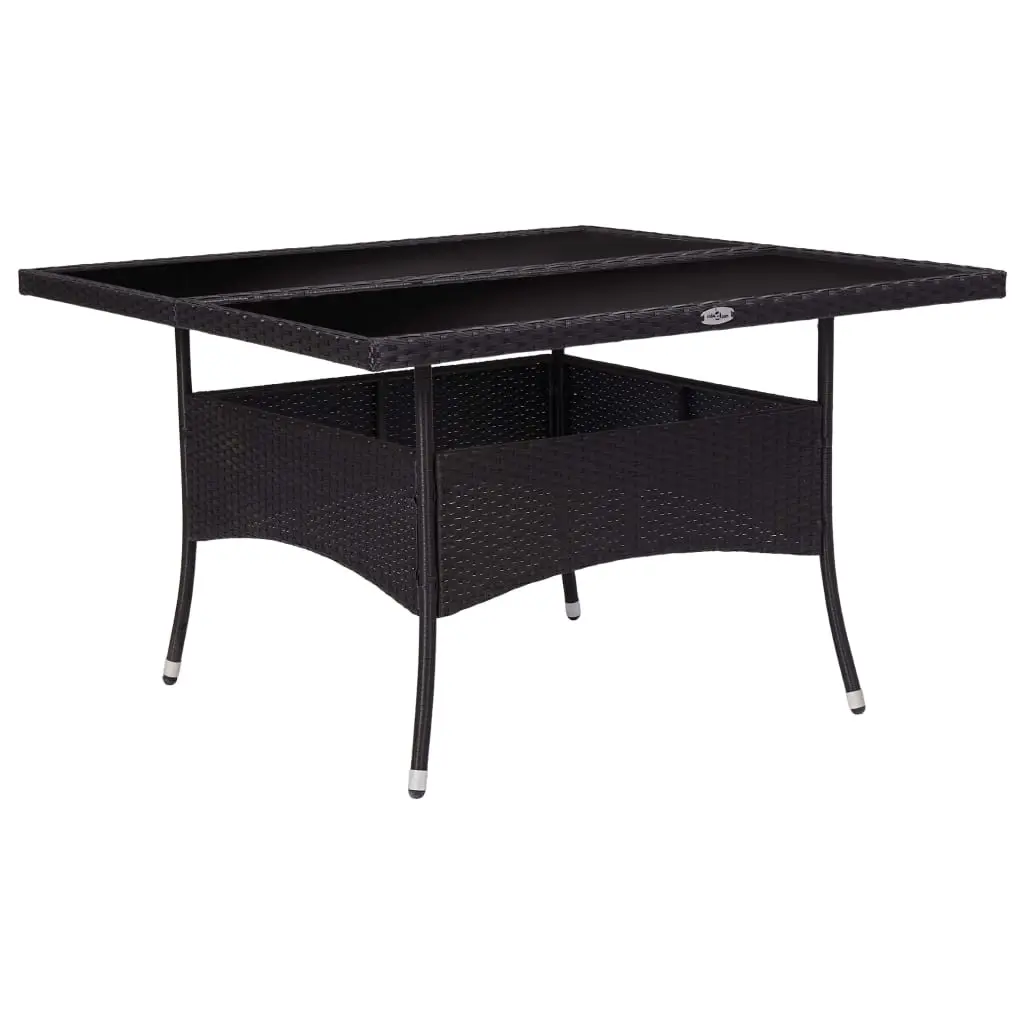 Outdoor Dining Table Black Poly Rattan and Glass 46189 - Furniture