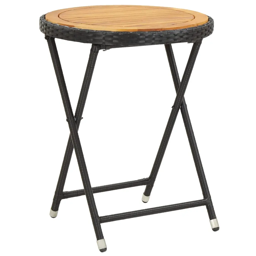 Tea Table Black 60 cm Poly Rattan and Solid Acacia Wood 46205 - Furniture