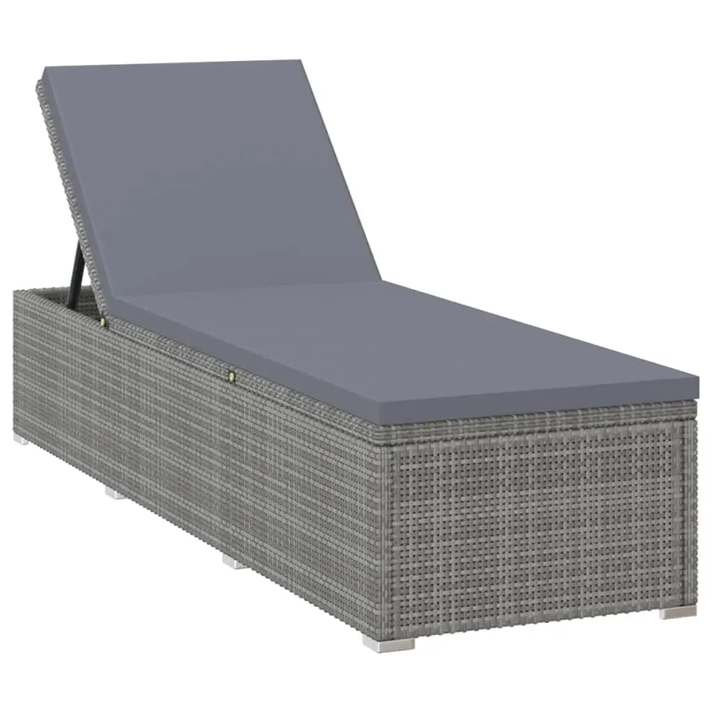 Sun Lounger with Cushion Poly Rattan Grey 46220 - Furniture