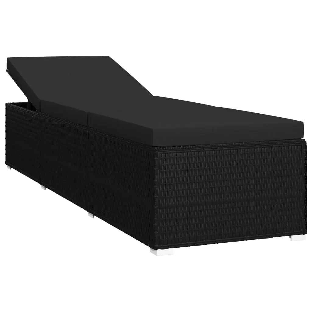 Sun Lounger with Cushion Poly Rattan Black 46221 - Furniture