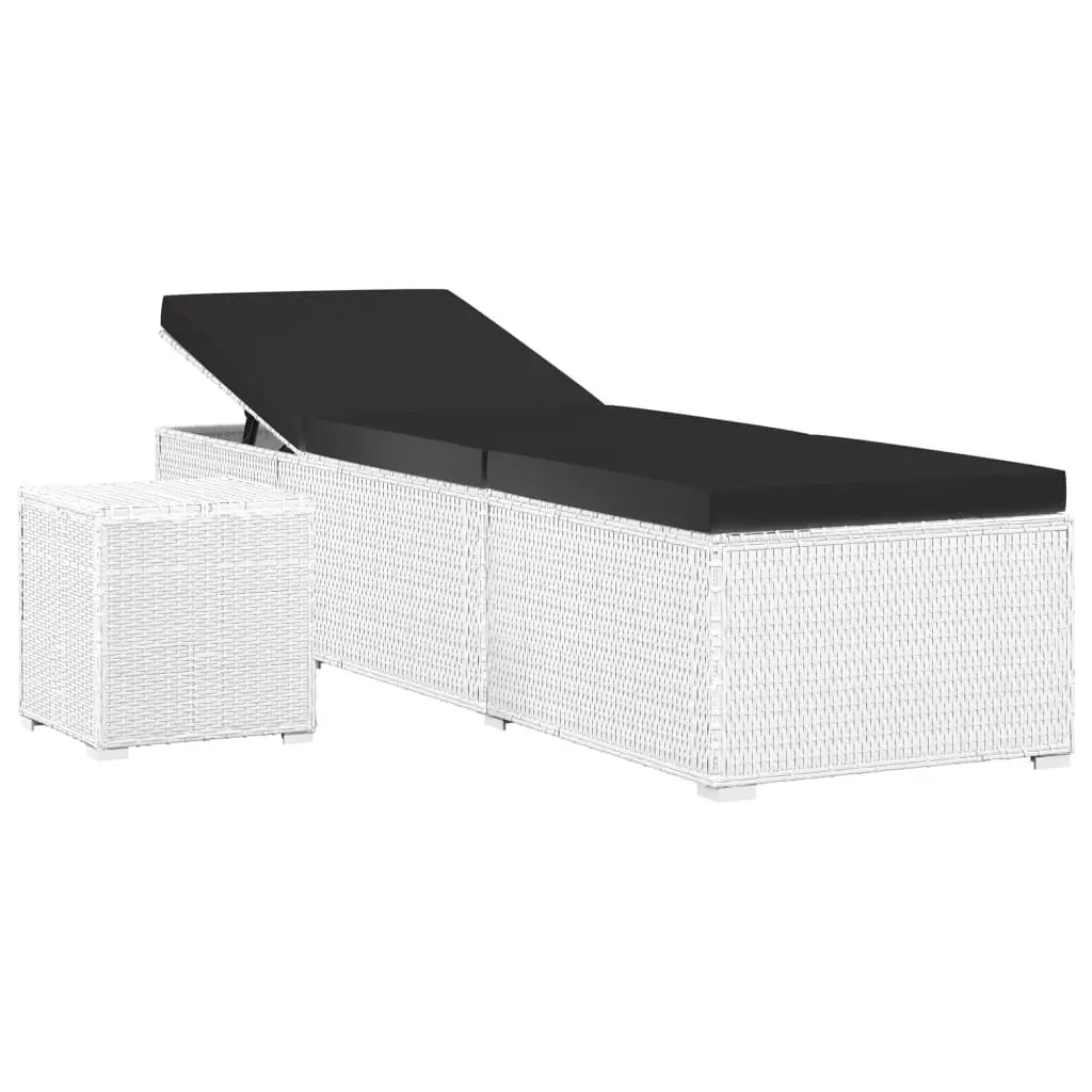 Sun Lounger with Cushion and Tea Table Poly Rattan White 46229 - Furniture