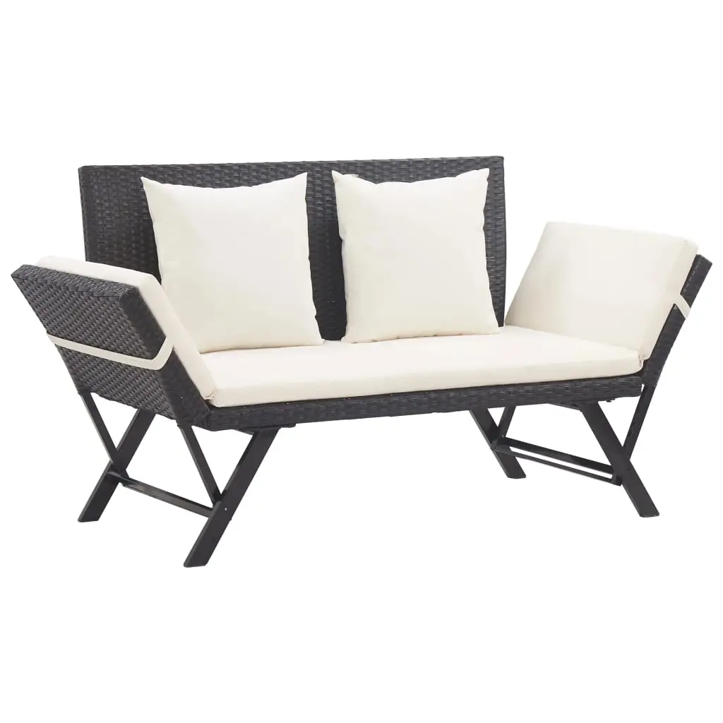 Garden Bench with Cushions 176 cm Black Poly Rattan 46230 - Furniture