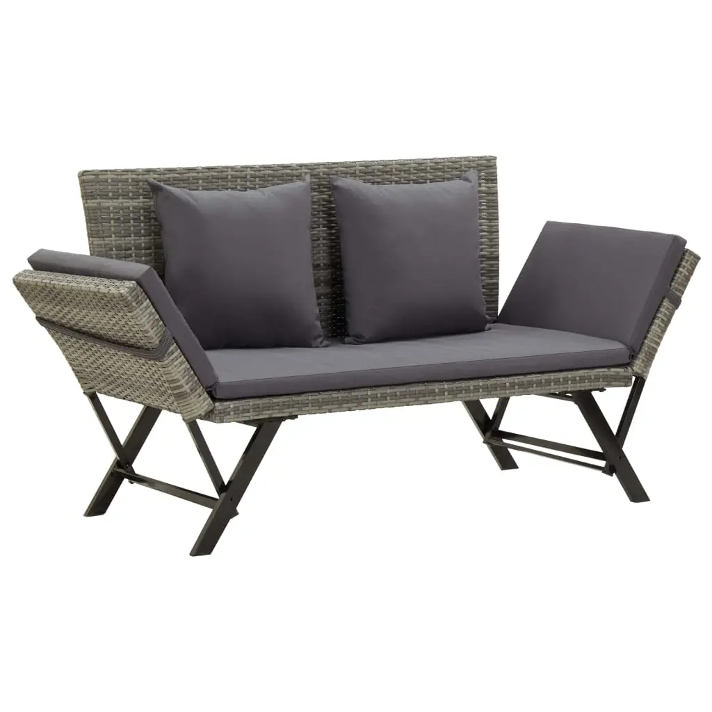 Garden Bench with Cushions 176 cm Grey Poly Rattan 46232 - Furniture