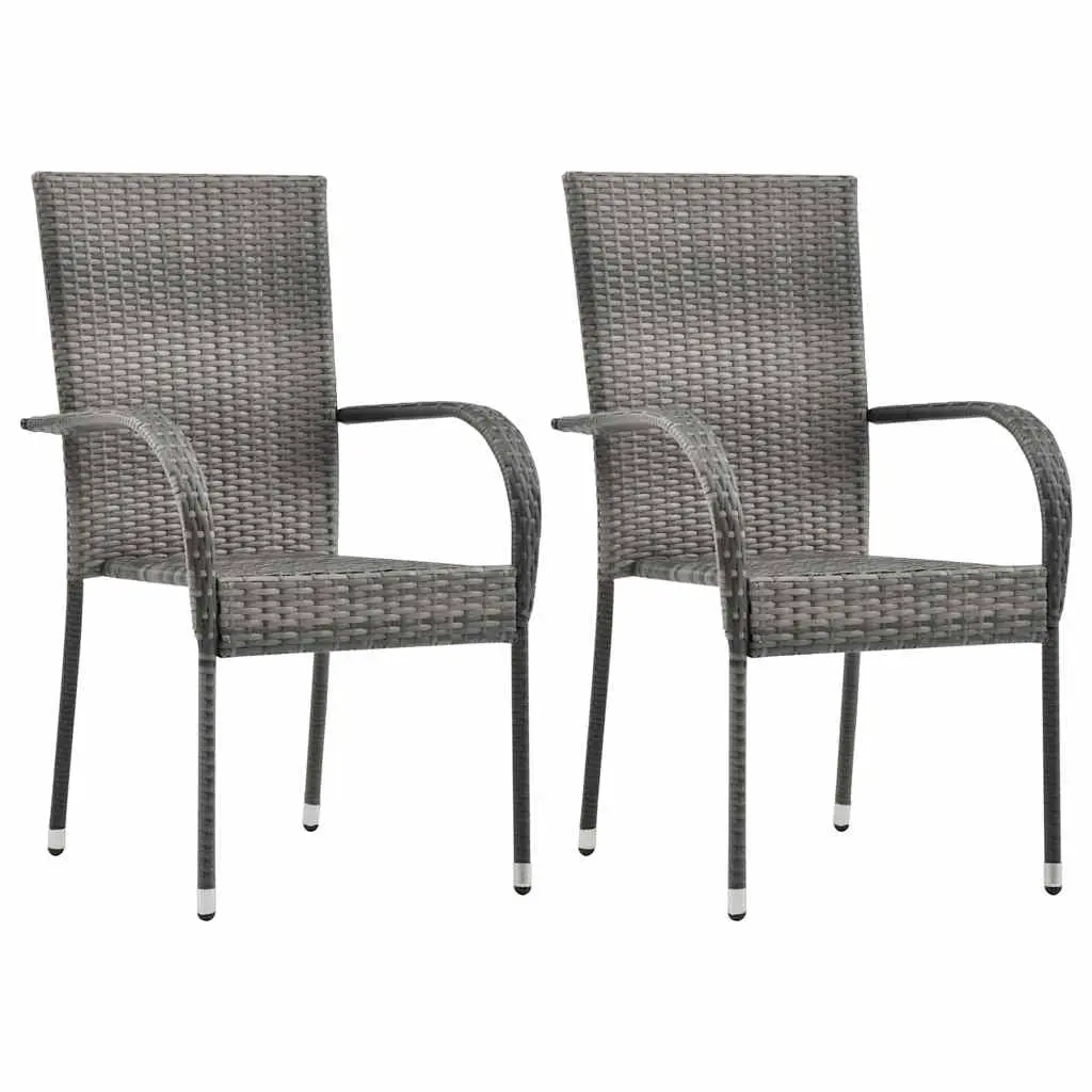 Stackable Outdoor Chairs 2 pcs Grey Poly Rattan 46464 - Furniture