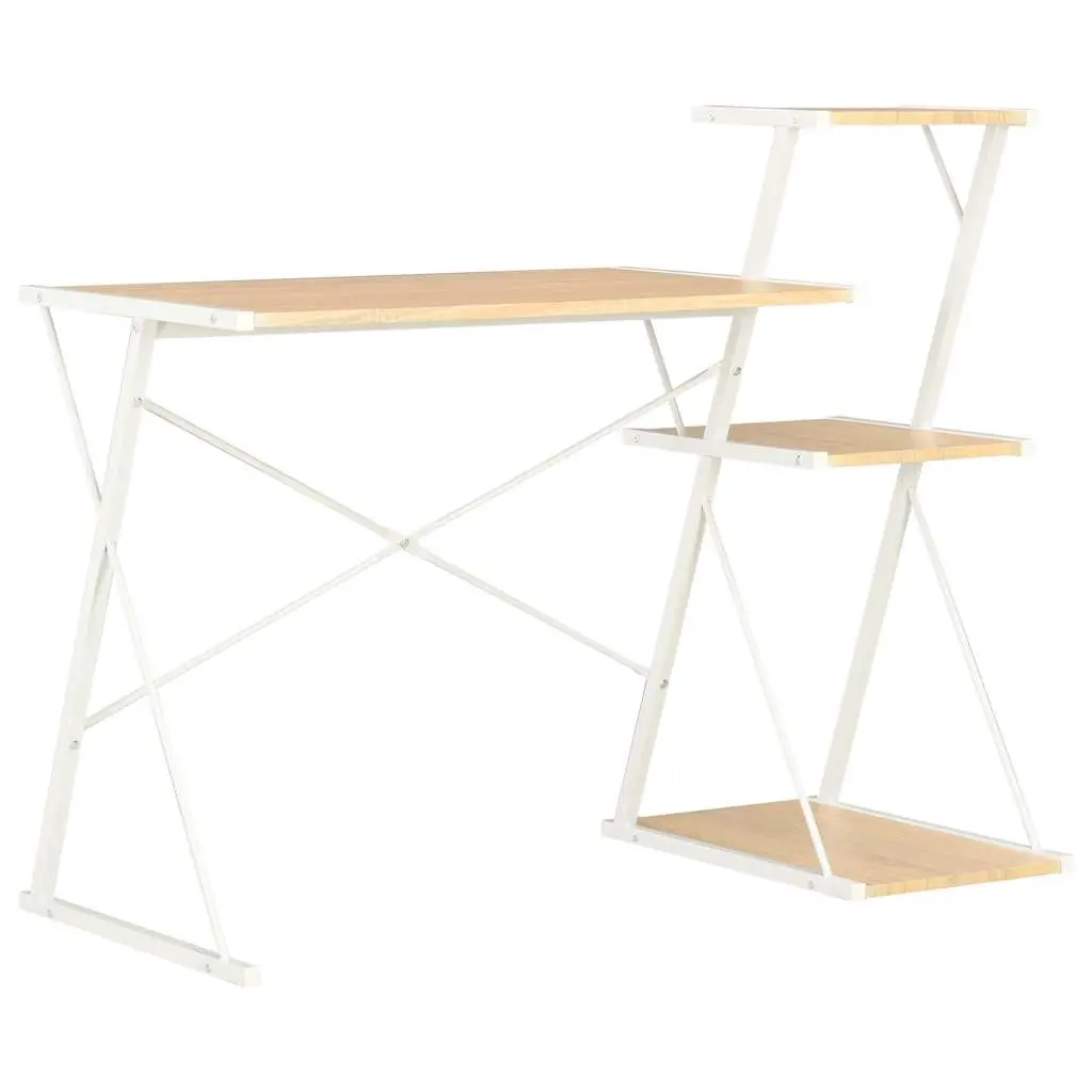 Desk with Shelf White and Oak 116x50x93 cm 20291 - Furniture