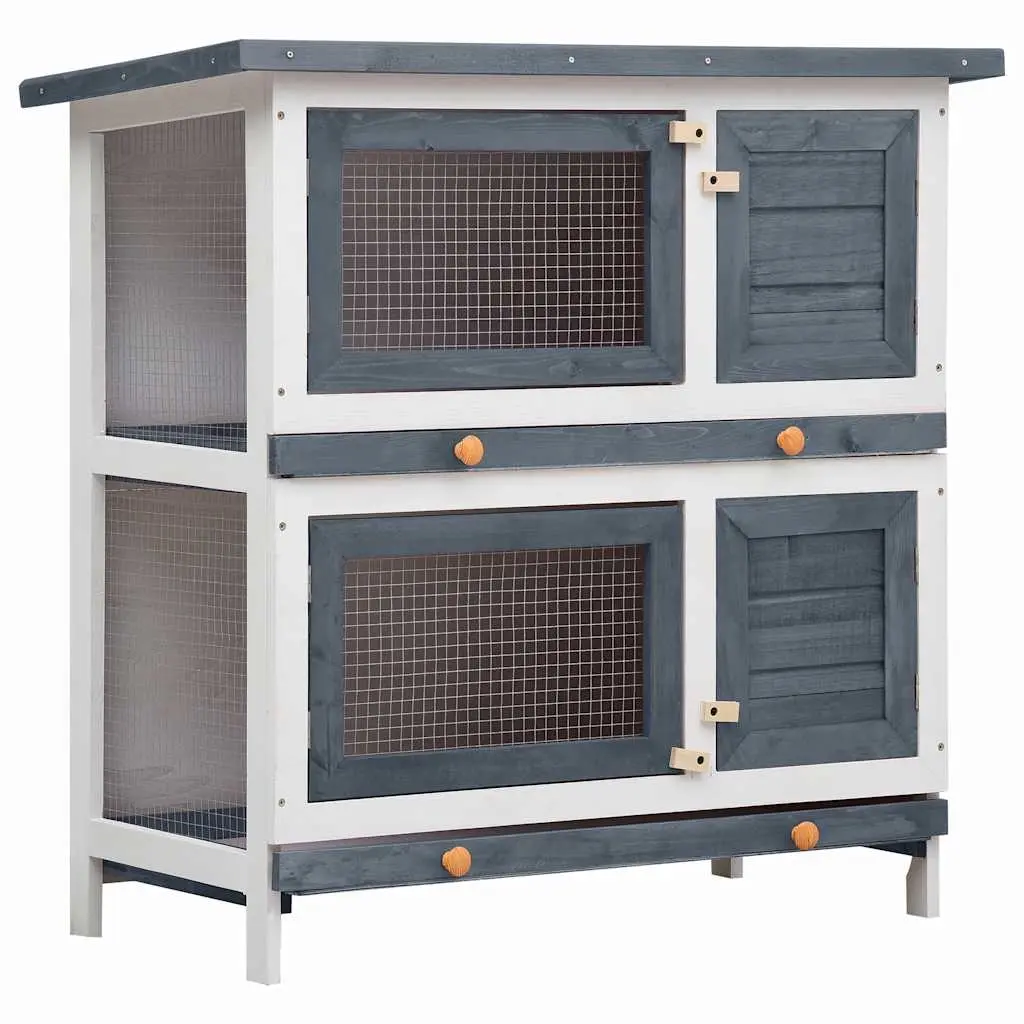 Outdoor Rabbit Hutch 4 Doors Grey Wood 170834 - Pets