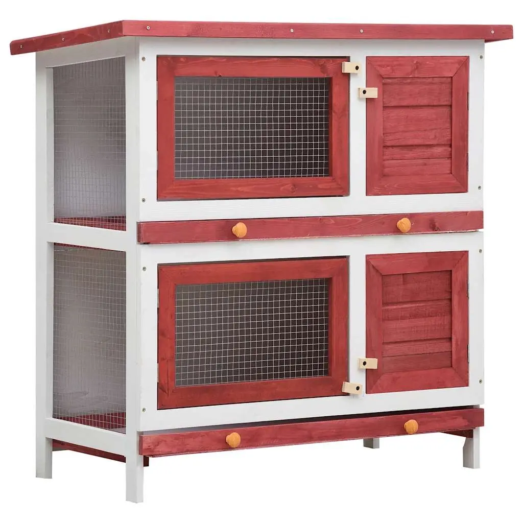 Outdoor Rabbit Hutch 4 Doors Red Wood 170836 - Pets