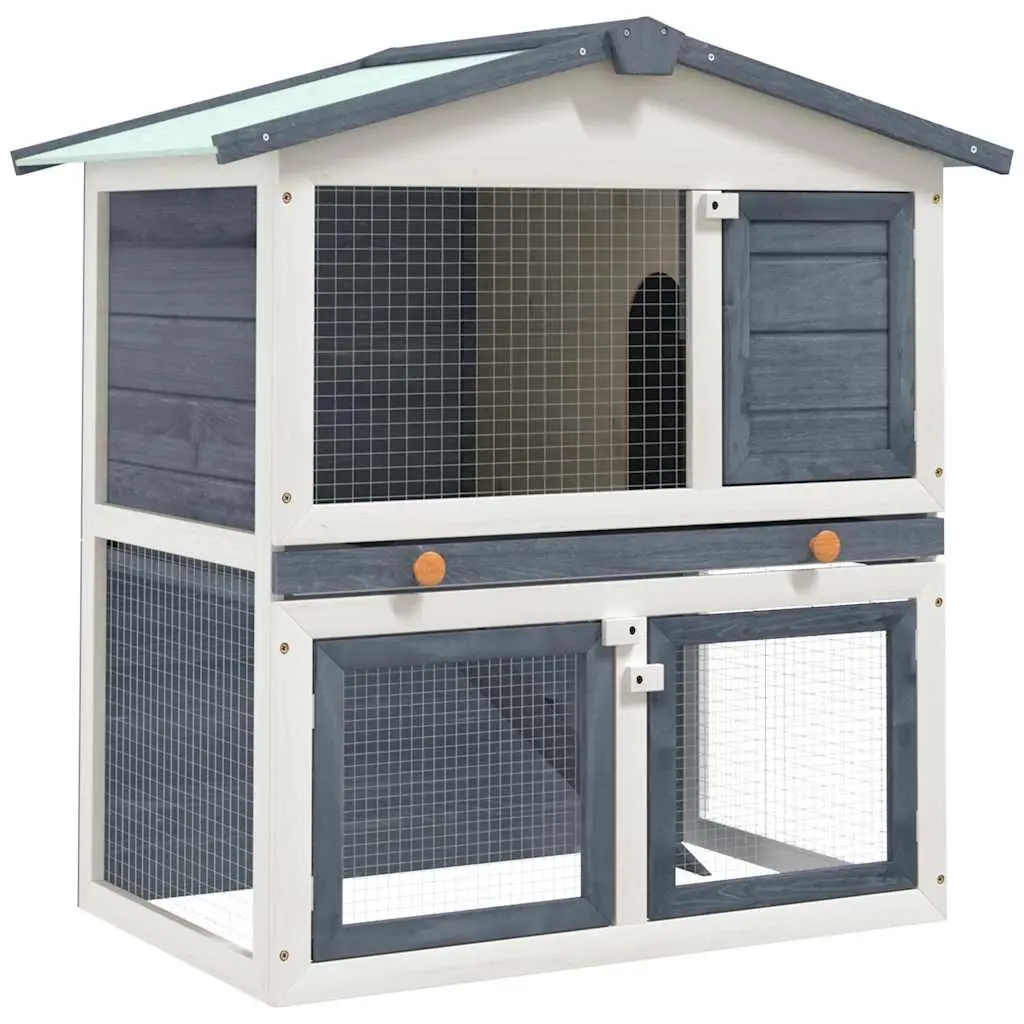 Outdoor Rabbit Hutch 3 Doors Grey Wood 170837 - Pets