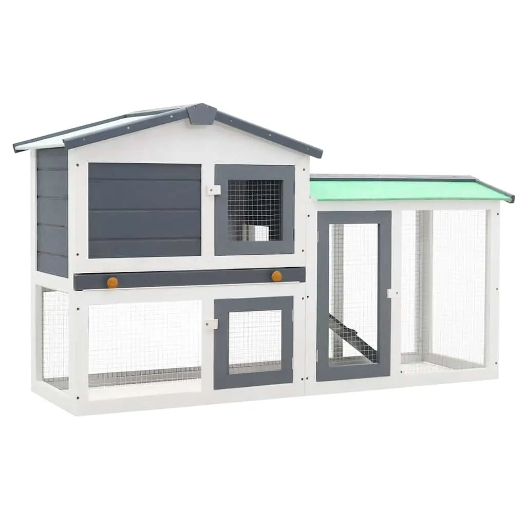 Outdoor Large Rabbit Hutch Grey and White 145x45x84 cm Wood 170840 - Pets