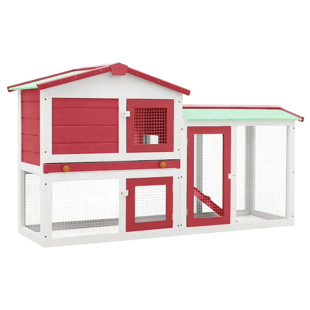 Outdoor Large Rabbit Hutch Red and White 145x45x84 cm Wood 170842 - Pets