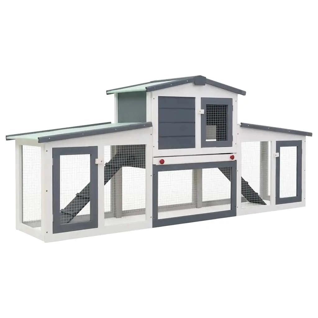 Outdoor Large Rabbit Hutch Grey and White 201x45x85 cm Wood 170843 - Pets