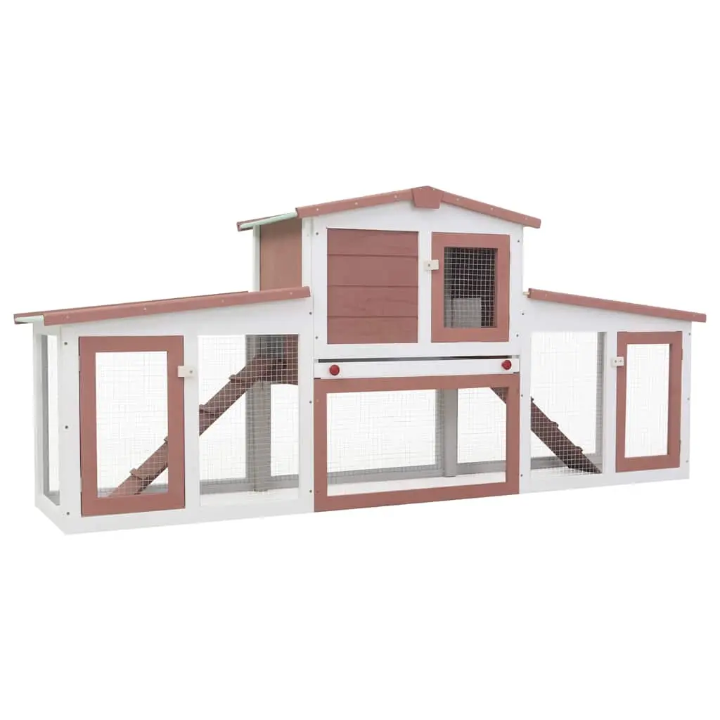 Outdoor Large Rabbit Hutch Brown and White 201x45x85 cm Wood 170844 - Pets