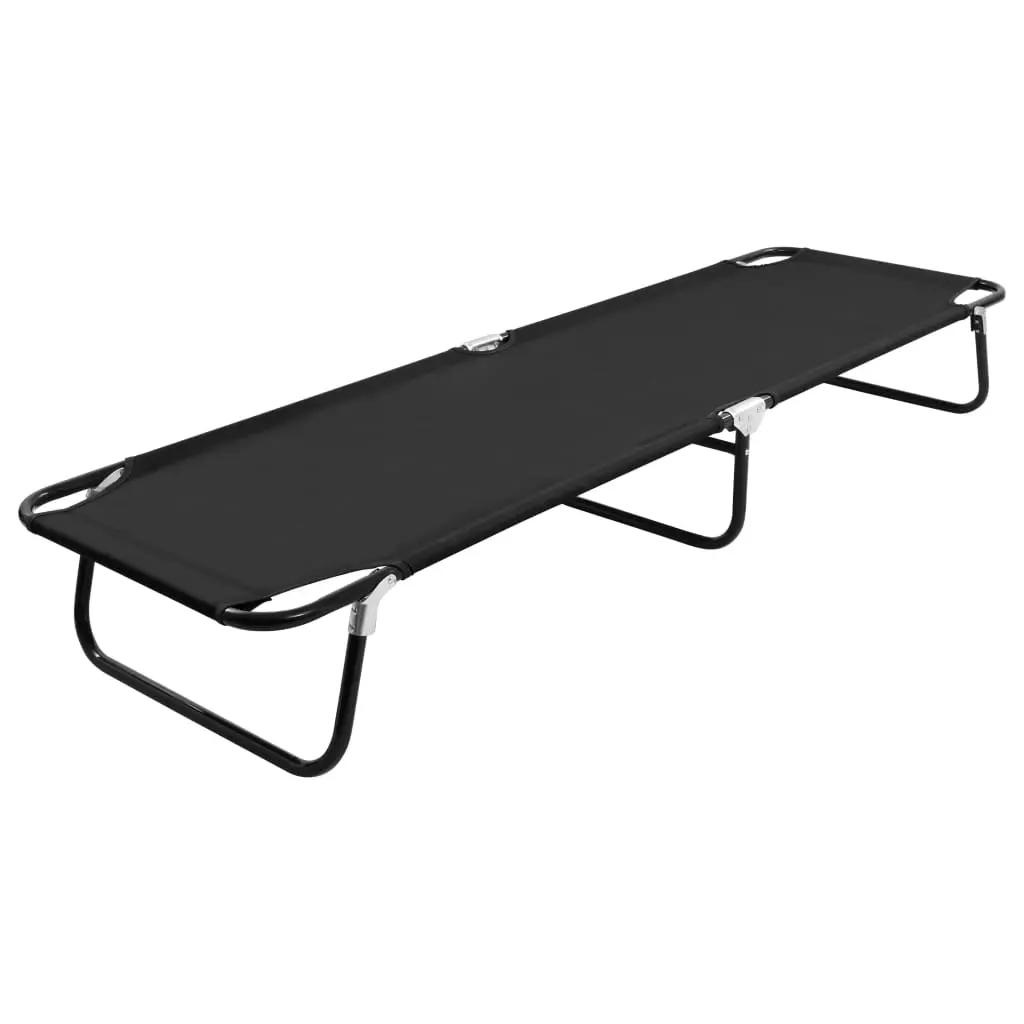 Folding Sun Lounger Black Steel 47755 - Sports & Outdoor