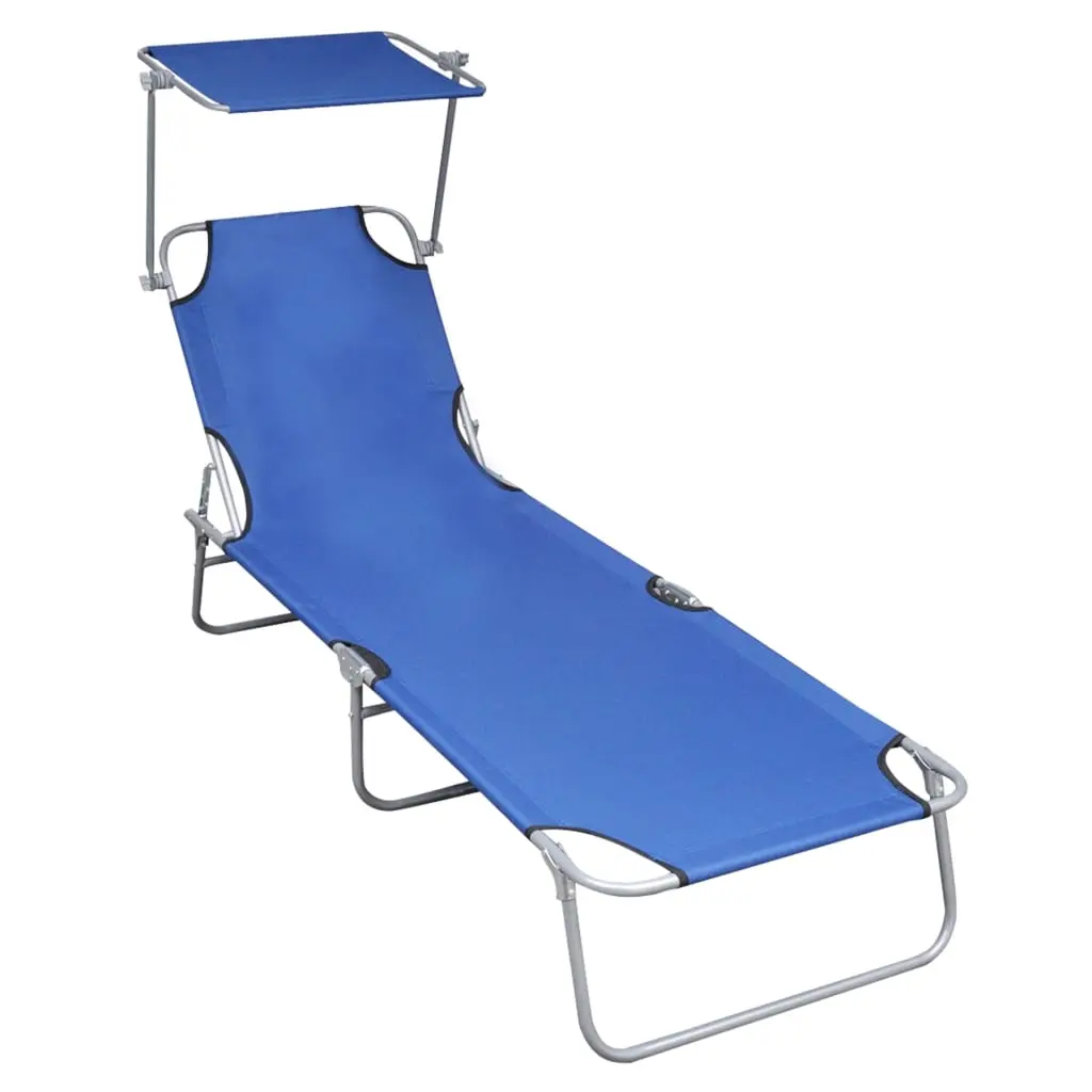 Folding Sun Lounger with Canopy Blue Aluminium 47769 - Furniture