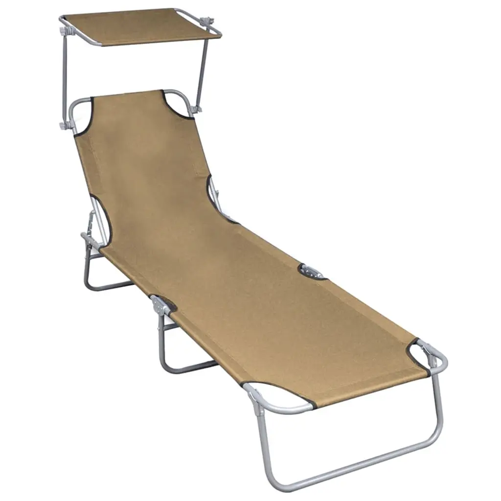 Folding Sun Lounger with Canopy Taupe Aluminium 47773 - Furniture