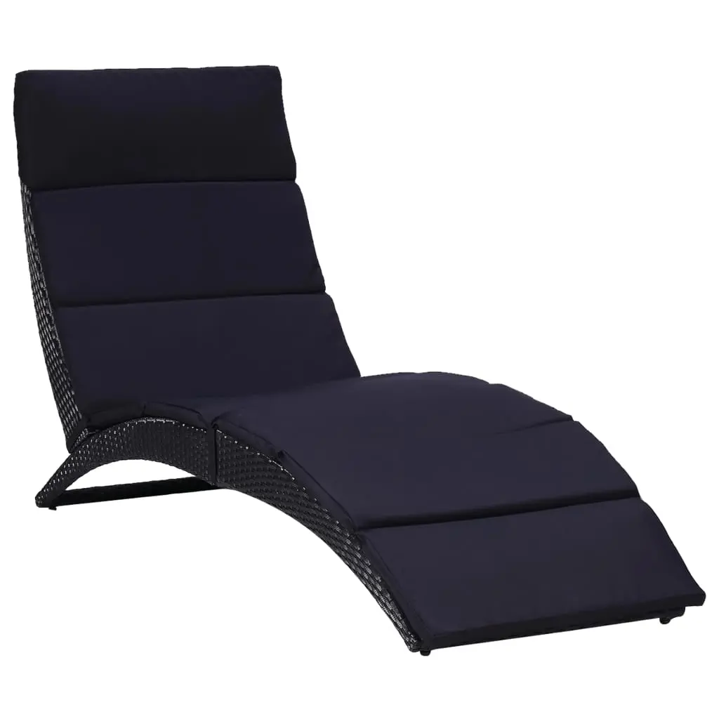 Sunbed with Cushion Poly Rattan Black 46539 - Furniture
