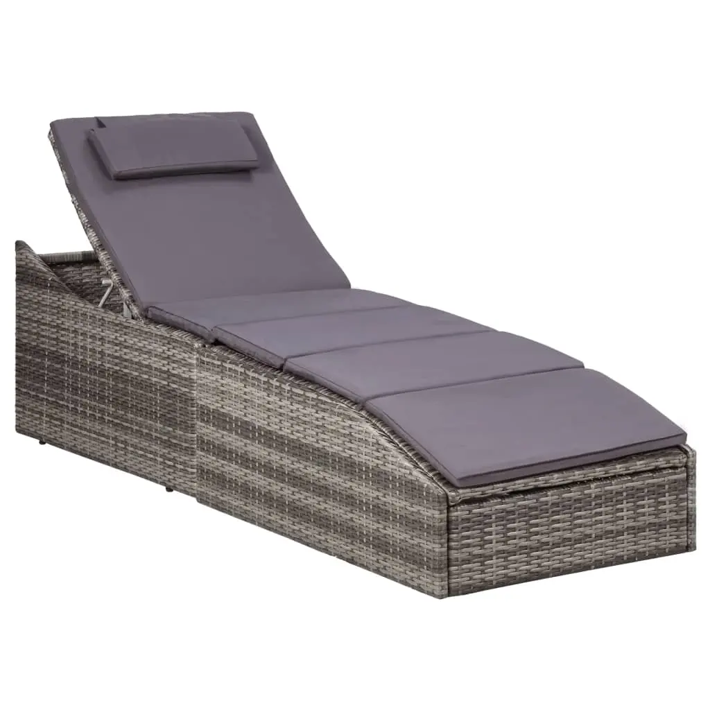 Sunbed with Cushion Poly Rattan Grey 46540 - Furniture
