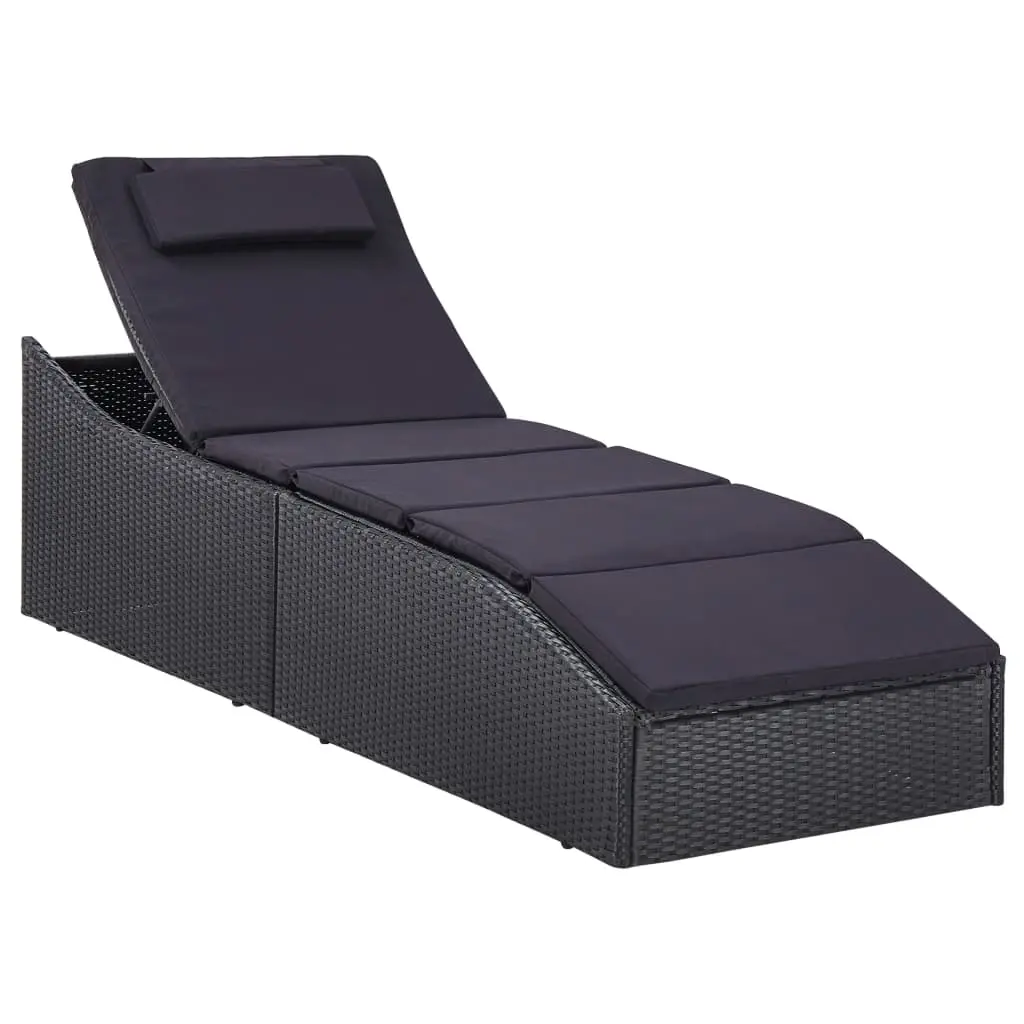 Sunbed with Cushion Poly Rattan Black 46541 - Furniture