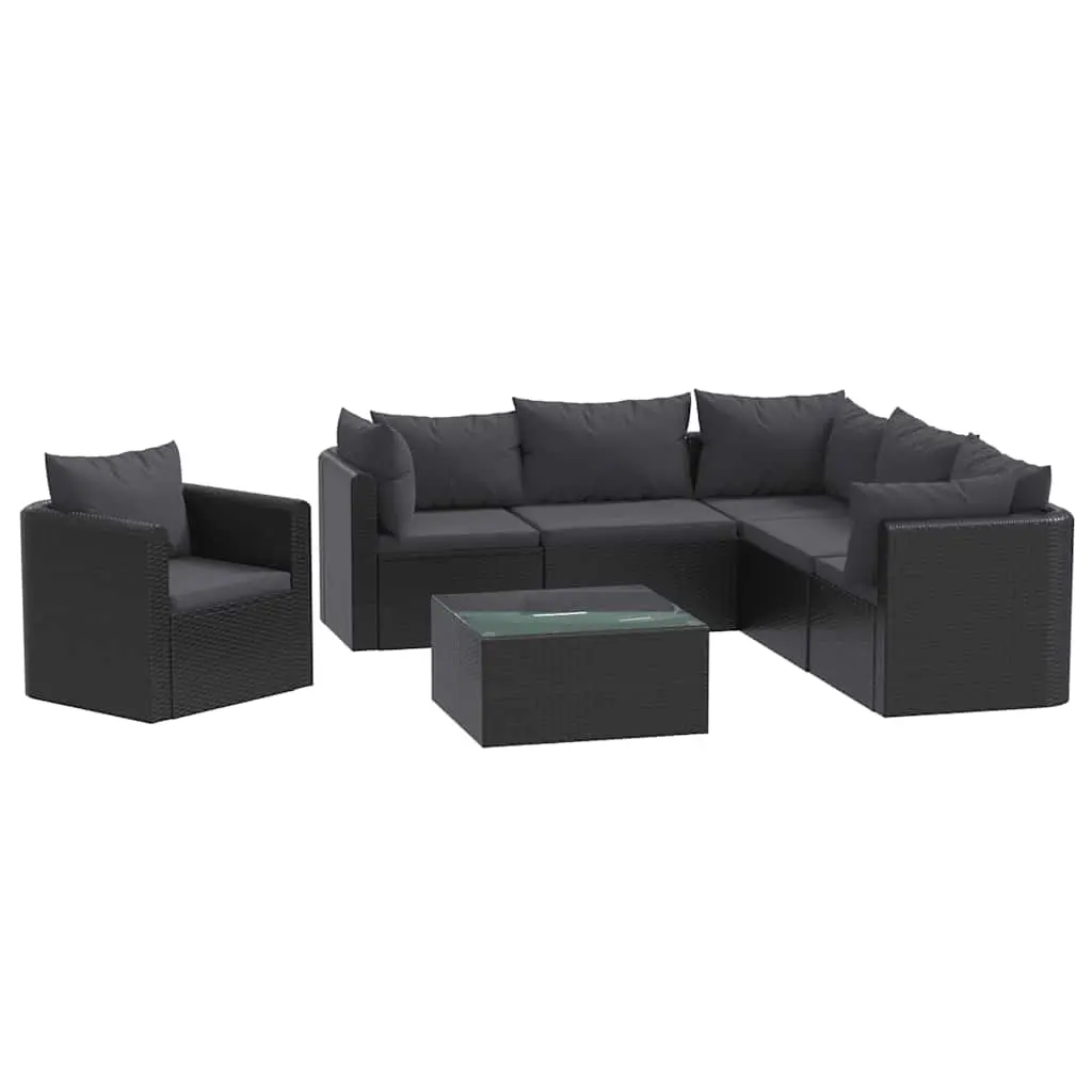 7 Piece Garden Lounge Set with Cushions Poly Rattan Black 46552 - Furniture