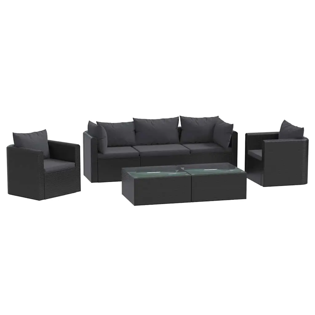 7 Piece Garden Lounge Set with Cushions Poly Rattan Black 46553 - Furniture