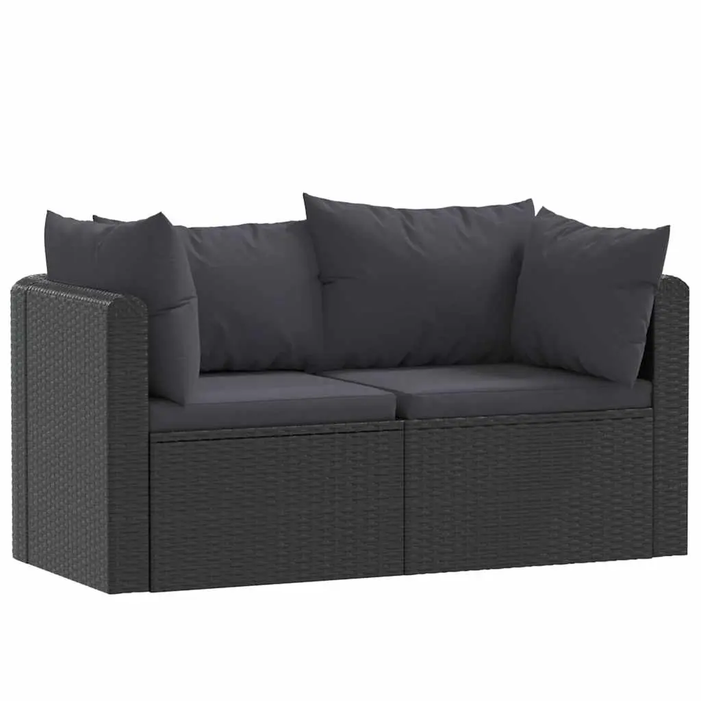 2 Piece Garden Sofa Set with Cushions Poly Rattan Black 46556 - Furniture