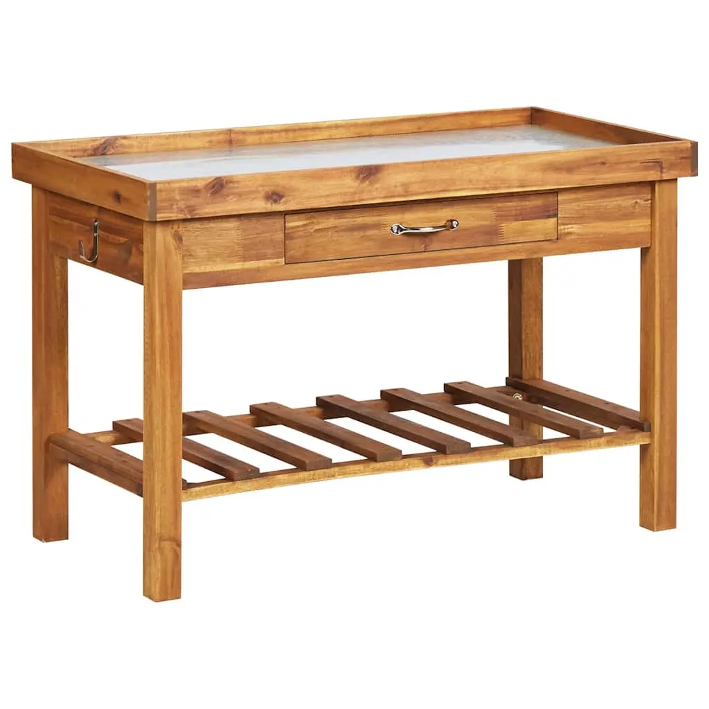 Garden Work Bench with Zinc Top Solid Acacia Wood 46561 - Home & Garden