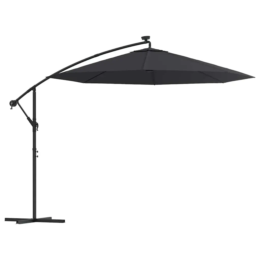Cantilever Garden Parasol with LED Lights and Steel Pole 300 cm Black 47136 - Home & Garden