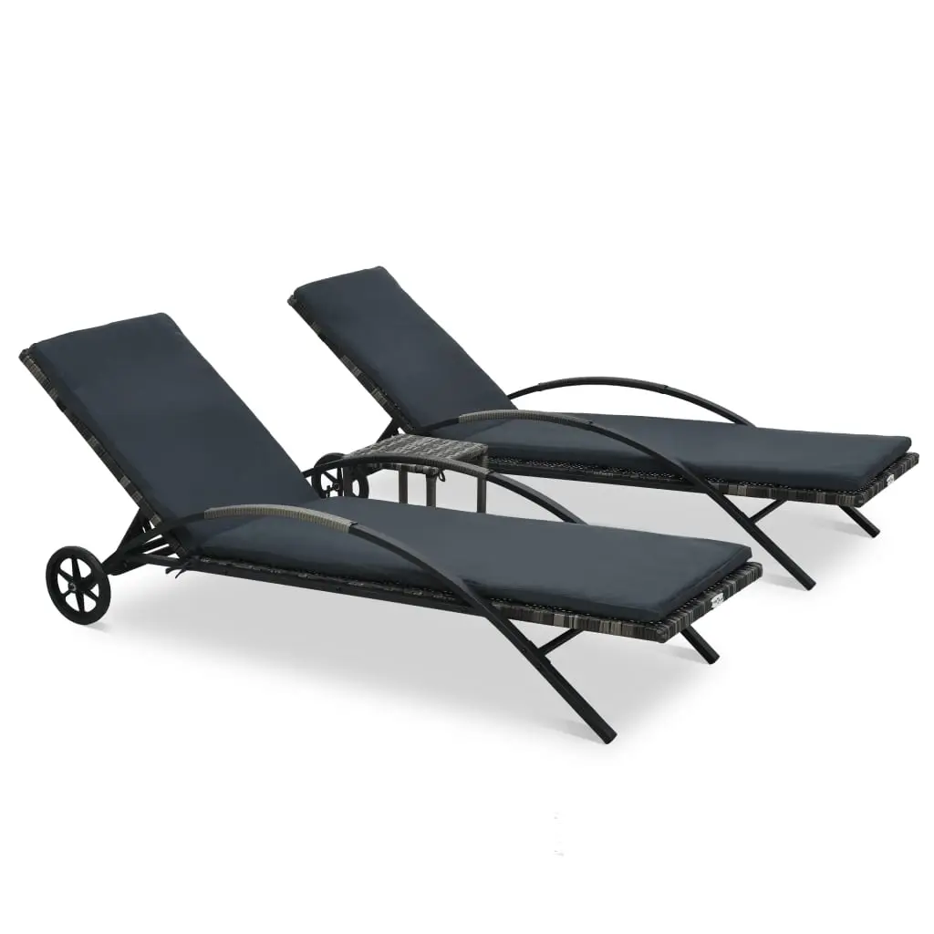 Sun Loungers with Table Poly Rattan Anthracite 47747 - Furniture