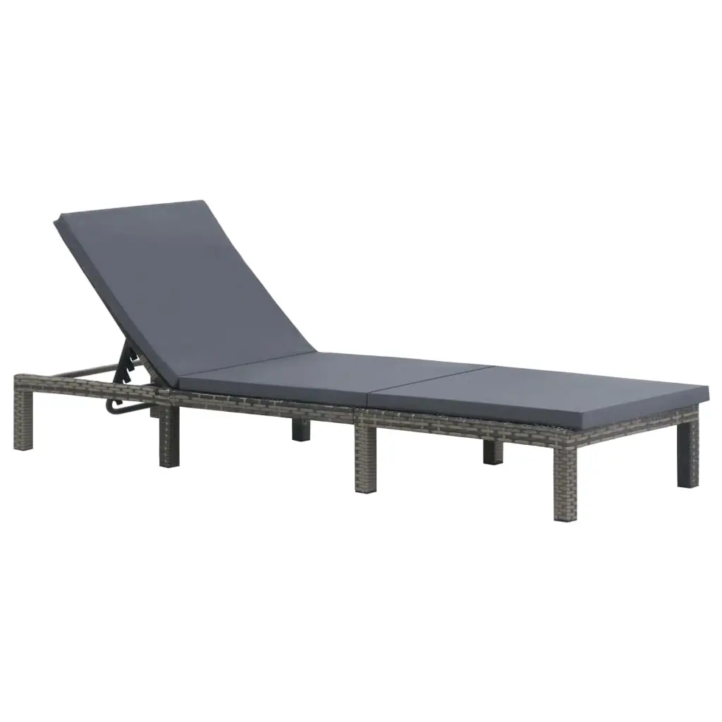 Sun Lounger with Cushion Poly Rattan Anthracite 47752 - Furniture