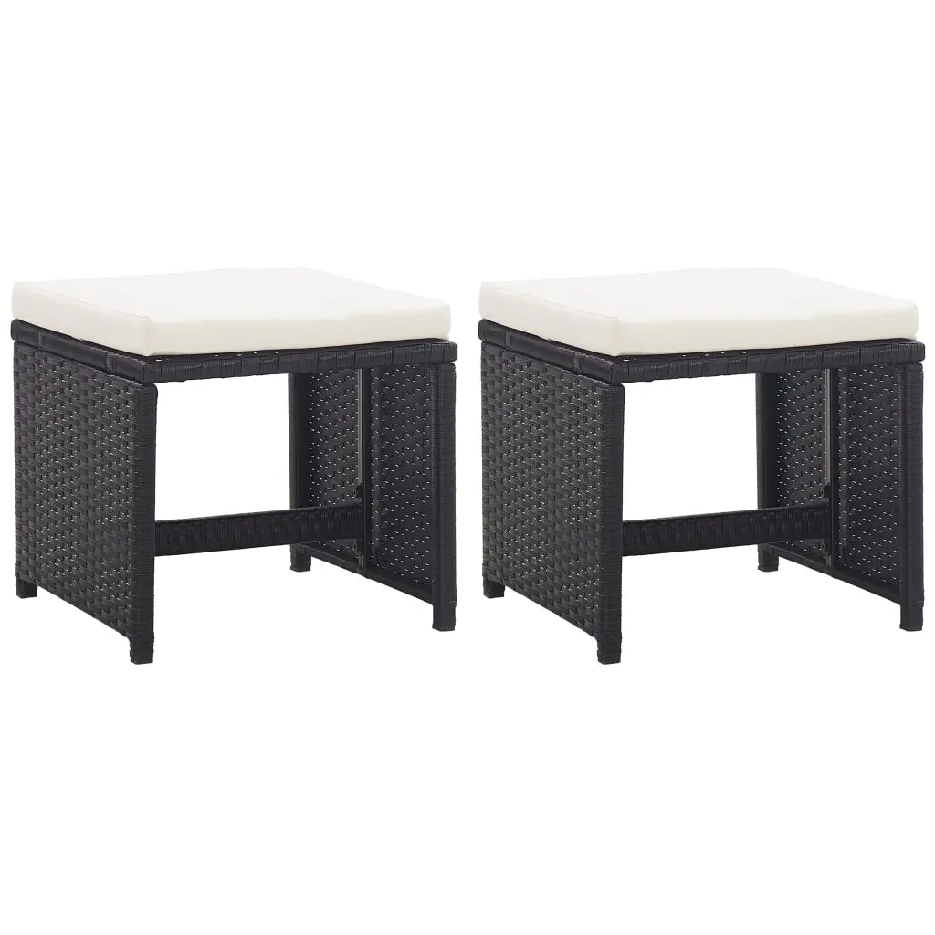 Garden Stools 2 pcs with Cushions Poly Rattan Black 46416 - Furniture