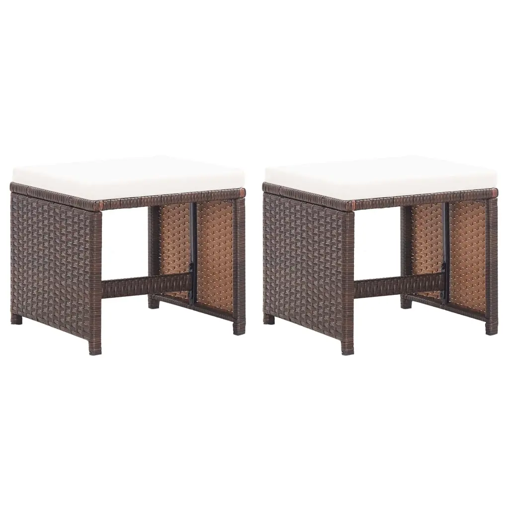 Garden Stools 2 pcs with Cushions Poly Rattan Brown 46417 - Up to 65% off Outdoor Furniture
