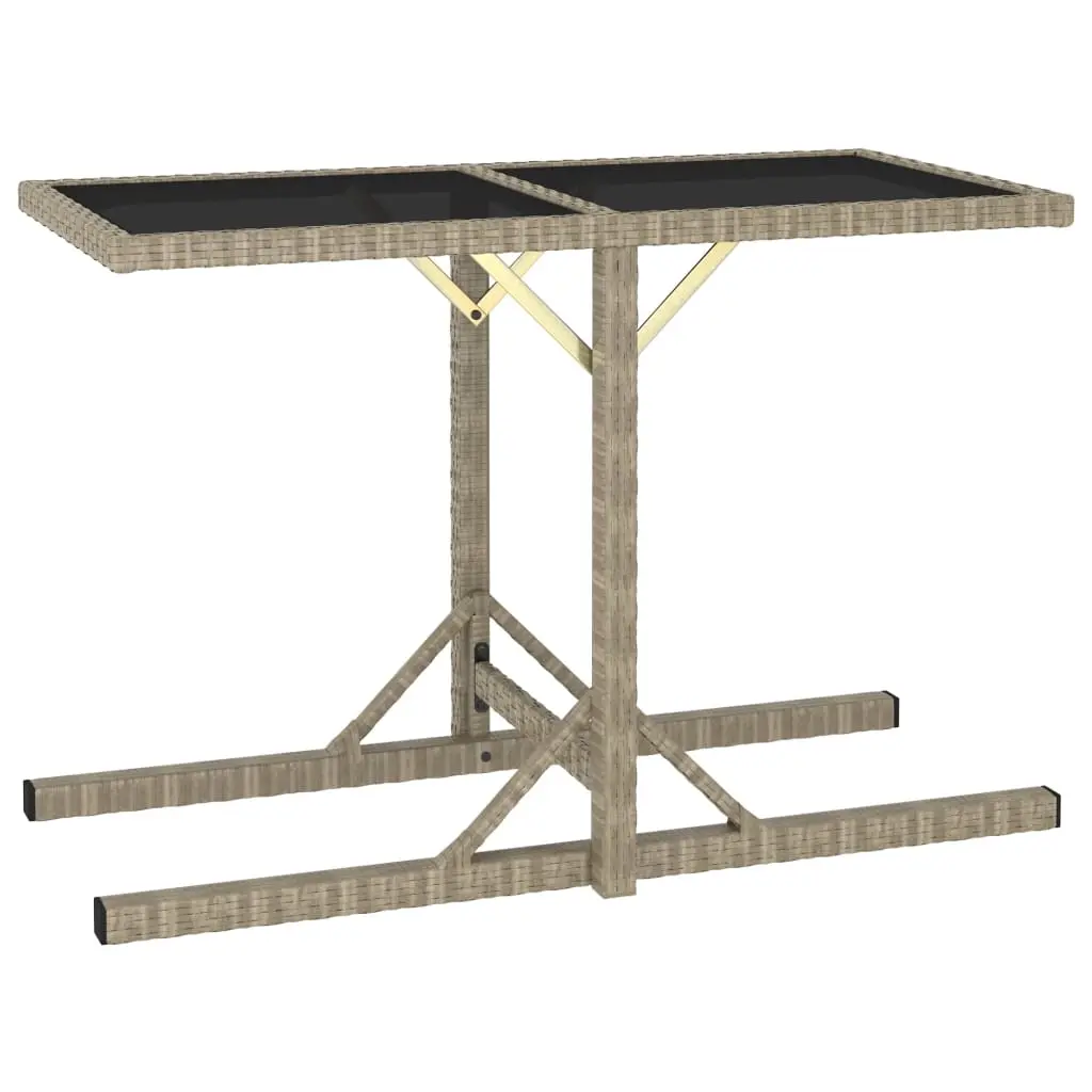 Garden Table Beige 110x53x72 cm Glass and Poly Rattan 46454 - Furniture