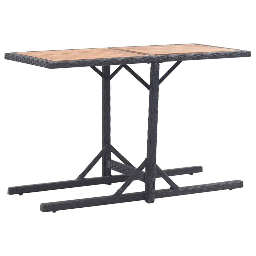Garden Table Black Solid Acacia Wood and Poly Rattan 46456 - Furniture