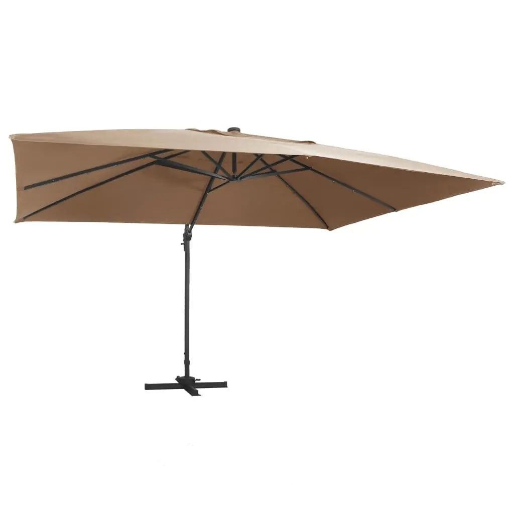 Cantilever Garden Parasol with LED Lights and Aluminium Pole 400x300 cm Taupe 47007 - Home & Garden
