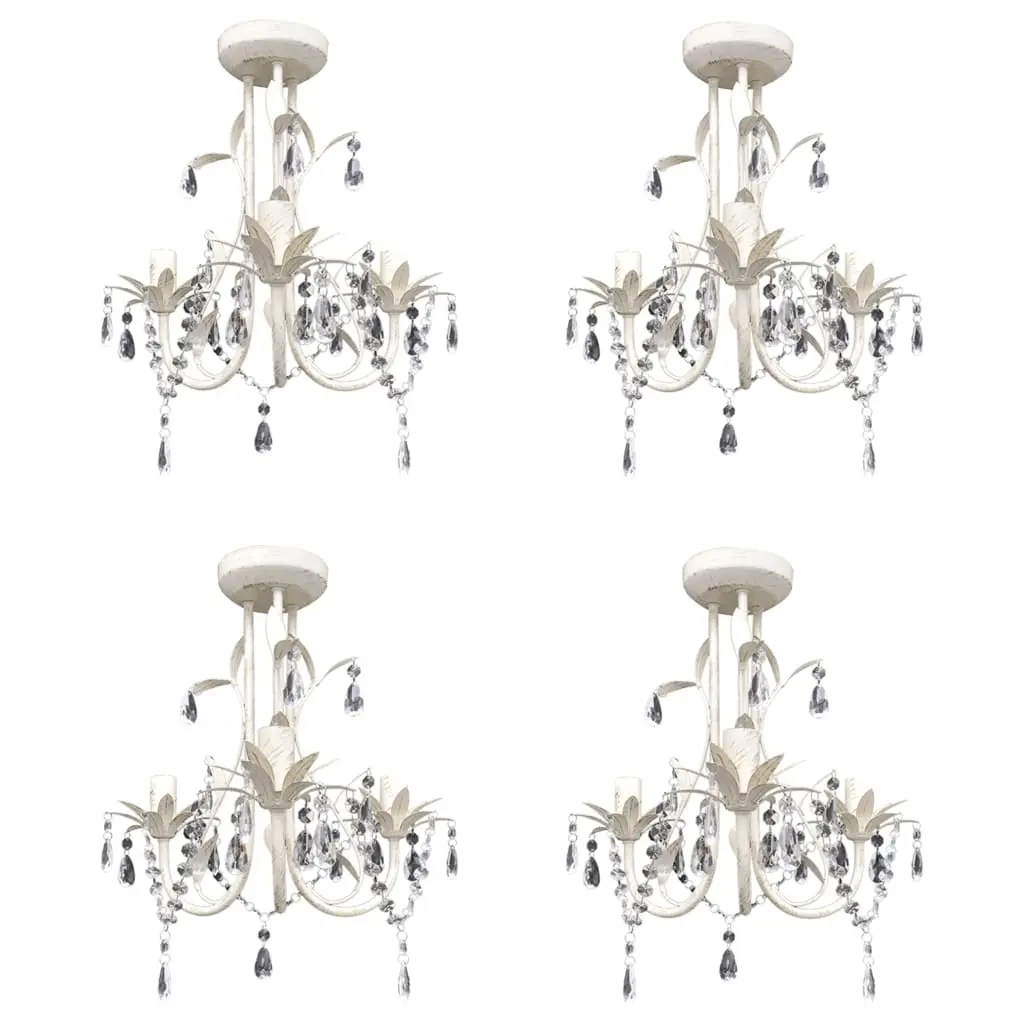 Crystal Pendant Ceiling Lamp Chandeliers 4 pcs Elegant White 278739 - Home & Garden