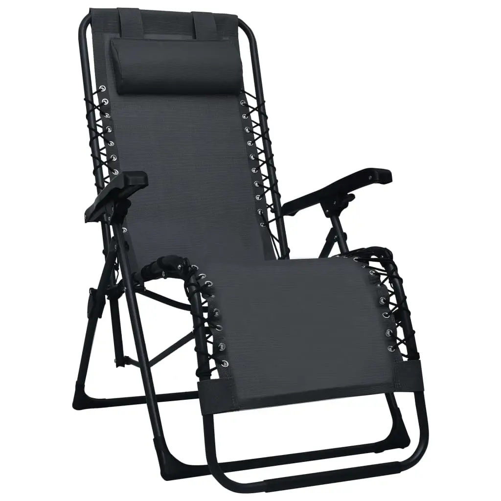 Folding Deck Chair Black Textilene 47899 - Furniture