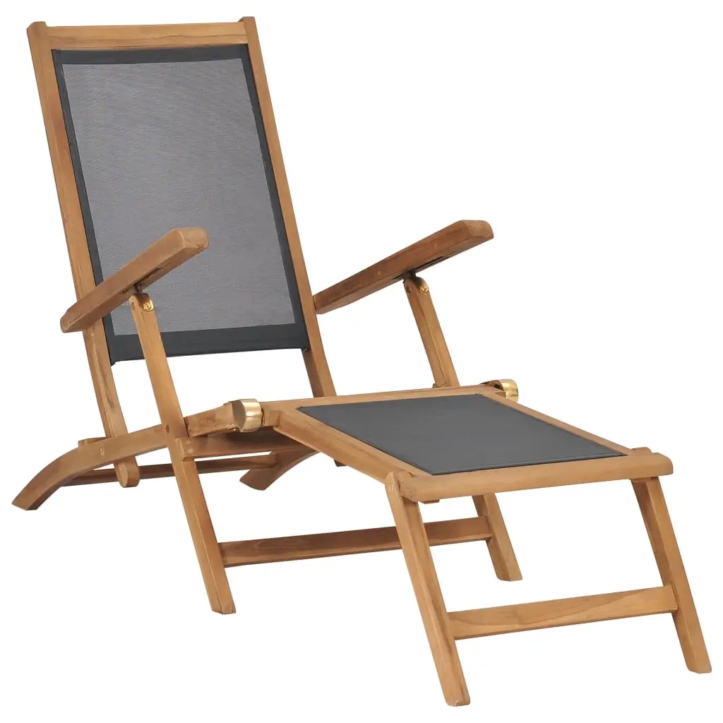 Deck Chair with Footrest Solid Teak Wood Black 47410 - Furniture