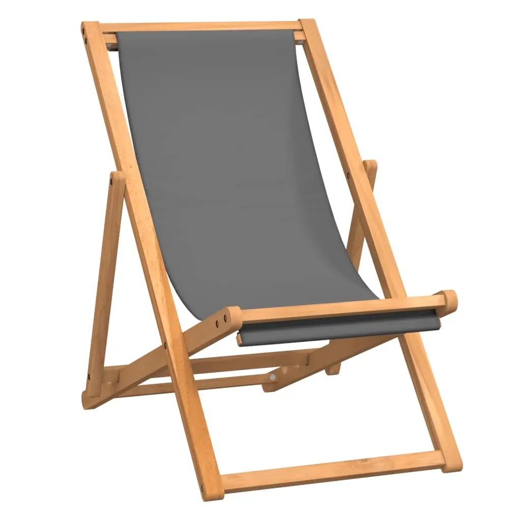 Folding Beach Chair Solid Teak Wood Grey 47415 - Furniture