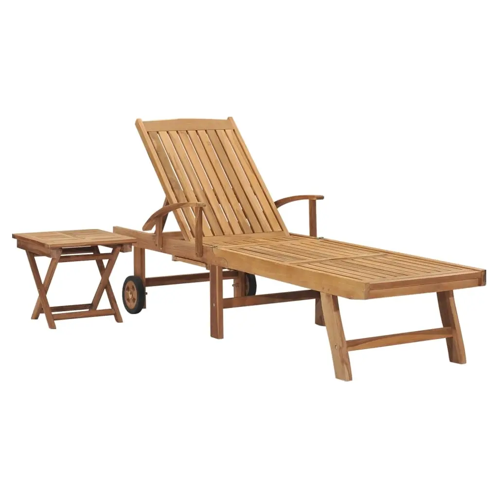 Sun Lounger with Table Solid Teak Wood 48017 - Furniture